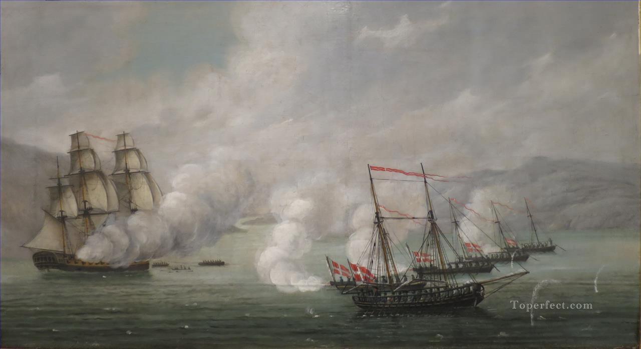 Battle of Alvoen by Johan Christian Claussen Naval Battle Oil Paintings